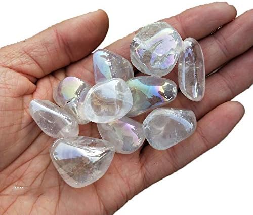 Aura Titanium Coated Crystal Points Quartz Polished Stone Spikes Point Beads (White, 100 g)