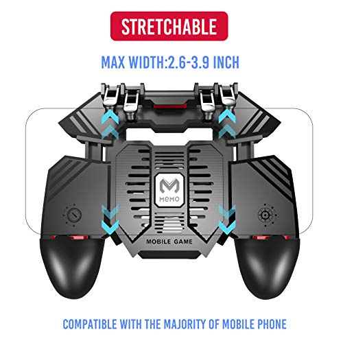 MEO Mobile Game Controller with Cooling Fan [ 6 Finger ] - Mobile Game Aim and Shoot Trigger L1R1 Grip Gamepad Compatible with iPhone/Android [ Black-4000mAh Built-in Battery ] - Thumbnail 3
