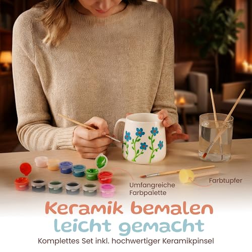 Generisch Ceramic Painting Set - DIY Ceramic Self Painting Set for Home - Cups Painting Set with Bright Colours & Ceramic Brushes - Creative Ceramic Painting Set for Adults & Children