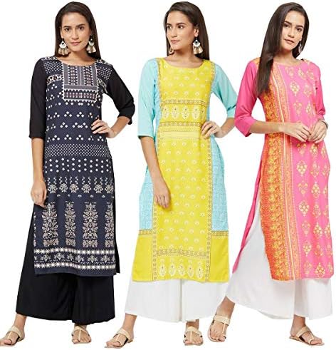 Navlik Women's Reyon Stitched Kurti (Multi-Coloured)
