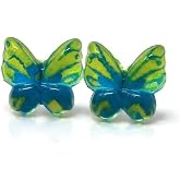 100% Metal Free Earrings on Plastic Posts for Sensitive Ears (Green Butterfly)