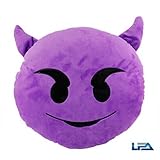 Emoji Smiley Emoticon Purple Round Cushion Pillow Stuffed Plush Soft Toy | USA Seller (Demon)