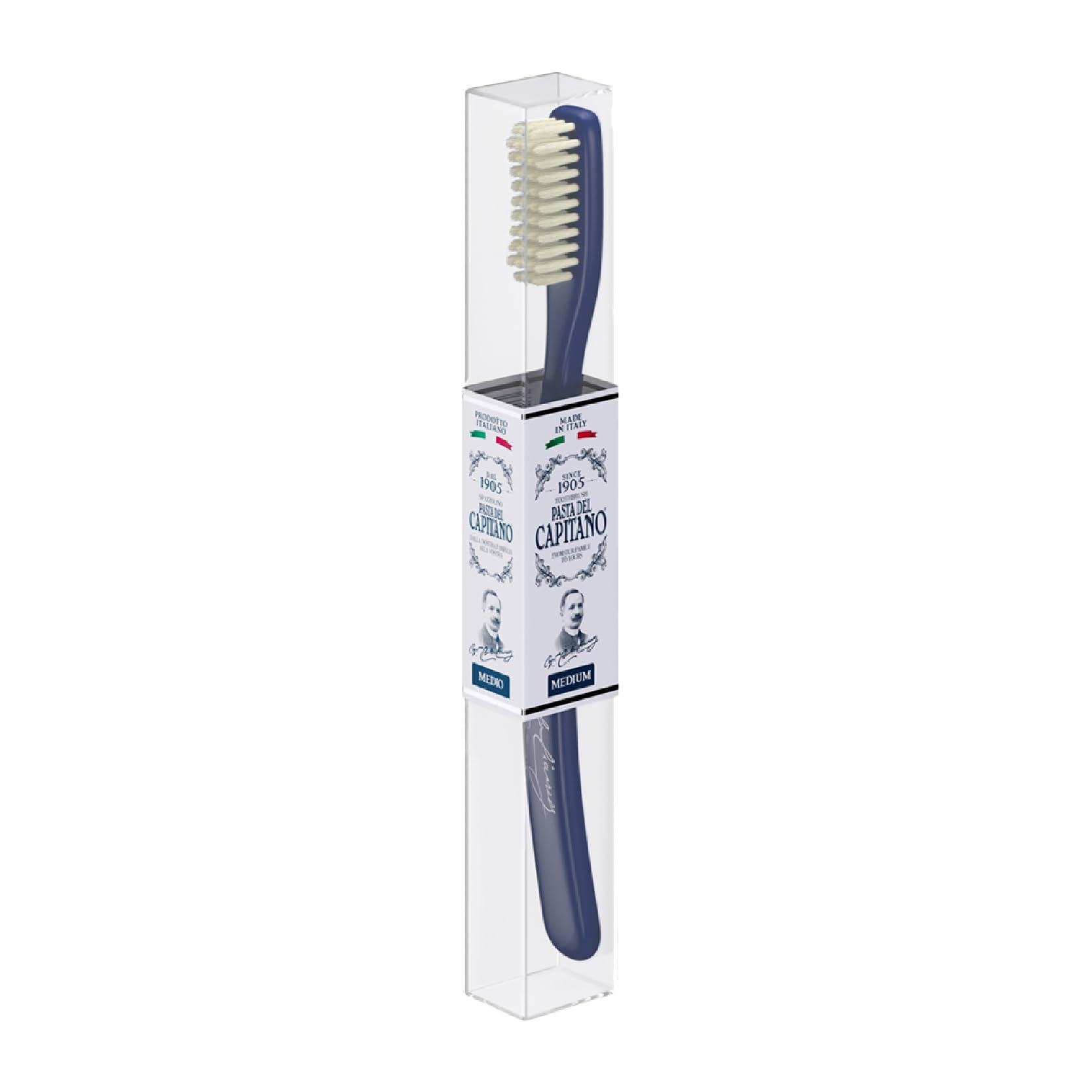 Pasta del Capitano 1905 Vintage Toothbrush with Medium Bristles, Reproduction of The Original Version, Reaches The Most Difficult Corners, 100% Made in Italy, Blue