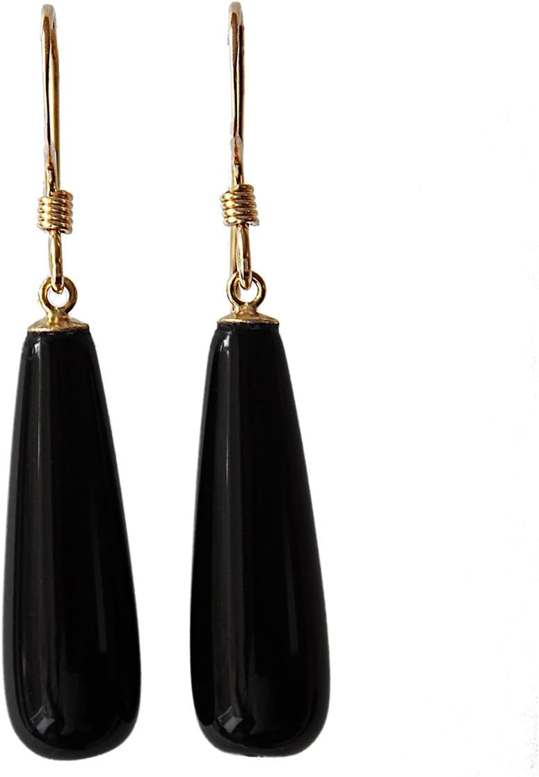 21x7mm Genuine Black Onyx Drop 14k Yellow Gold Filled Dangle Earrings Pair