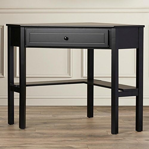 Classic Style Corner Writing Desk - Shelf Can be Used to Store Multiple Items - Ideal Working Height - Blends with Most Room Decors - Available in Multiple Finishes (Black)