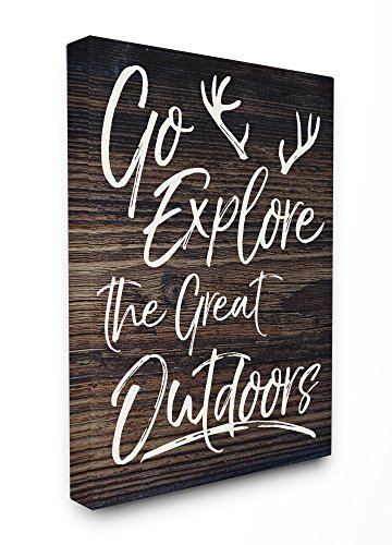The Stupell Home Decor Collection Stupell Industries Go Explore The Great Outdoors Antlers Distressed Wood XXL Stretched Canvas Wall Art, 30 x 1.5 x 40, Proudly Made in USA
