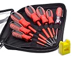 Finder 7 Pcs Anti-rust Insulated Electrician Screwdriver Set With Bag, Electroprobe, Industrial Level Chrome Vanadium Steel, Magnetic Tips, Red and Black