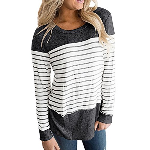 Wobuoke Women Long Sleeve Triple Color Block Patchwork Stripe T-Shirt Casual Blouse Wobuoke Women Long Sleeve Triple Color Block Patchwork Stripe T-Shirt Casual Blouse