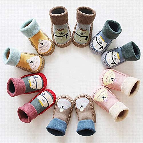 Cute Baby Boys Girls Toddlers Moccasins Cartoon Knitted Non-Skid Indoor Shoes Socks/Slippers First Walker Shoes (Red, Size:6-12 Months)