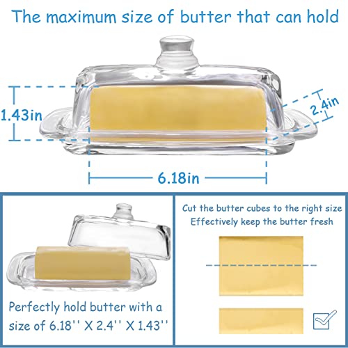 Gusnilo Glass Butter Dish,Classic Butter Transparent Tray Butter Stick