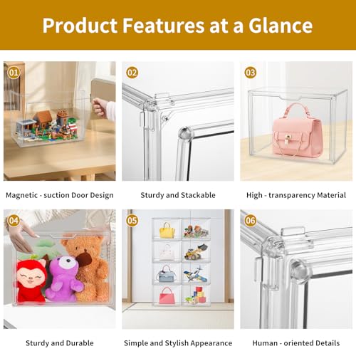 Display Case - 36 x 27 x 23 cm Teca Plexiglass - Dustproof Display Case with Magnetic Door, Stackable, Multifunctional Display Case for Collections, Bags, Shoes, Books and 3D Puzzles