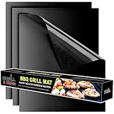 Grill mat Set of 3 - BBQ Grill Mats Non Stick Reusable - Grilling mats for Gas Grill - Baking Pads Nonstick use on Charcoal Electric Grills - Easy to Clean Outdoor Barbeque Grilling Accessories Black
