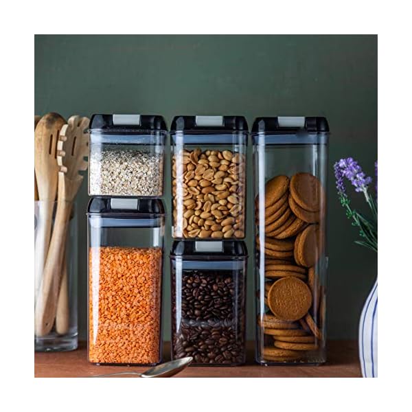 Airtight-Food-Storage-Container-Set--5pcs-Storage-Jars-with-Airtight-Lids-Perfect-Kitchen-Storage-Organisation-Solution-for-Pantry-Kitchen-Cupboards-Easy-to-Open-and-Stackable--by-Nuovva nuovva Airtight Food Storage Container Set – 5pcs Storage Jars with Airtight Lids, Perfect Kitchen Storage…