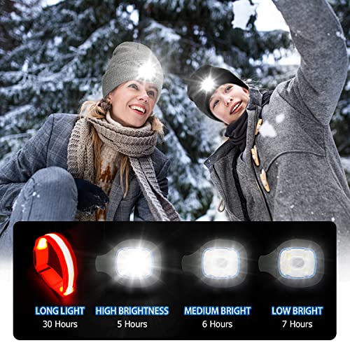 2 Pack LED Beanie Hat with Light, Unisex Winter Warm Knit Night Light Hat, Rechargeable Headlamp Beanie Cap with 2 Glow Bracelet for Camping Running Hiking Walking, Knit Beanie Gifts for Men Women Kid