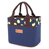 Muitifunction Canvas Bento Lunch Bag for Picnic Travel Tote Lunch Bag with Rope Belt Stylish Yellow Dot