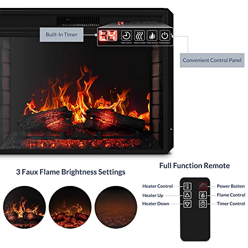 BELLEZE 28 Inch 1400W Electric Fireplace Insert, Stove Heater for TV
