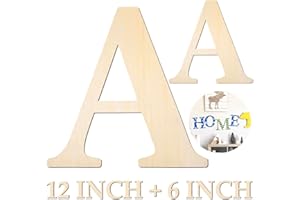 HEKOOLA Large Wooden Letters 12 inch Wood Letters for Crafts Projects Small Wooden Letters 6 inch for Wall Decor Home Decor Birthday Party Wedding Decorations Unfinished Wood Crafts to Paint (Wooden Letter A)