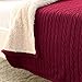 CottonTex Cotton Knitted Cable Blaket Sherpa Lined Throw Soft Warm Cover Blanket with Sherpa Lining Knitting Pattern, 47x70 Inches, Burgundy