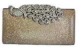 Chicastic Mesh Rhinestone Peacock Hard Box Wedding Cocktail Clutch Purse - Champagne