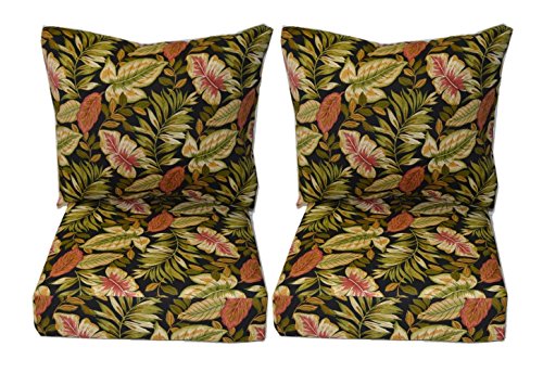 Indoor / Outdoor Twilight Black, Green, Burgundy Tropical Palm Leaf Cushion Sets for Patio Outdo ...