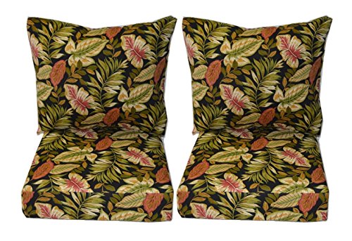 Indoor / Outdoor Twilight Black, Green, Burgundy Tropical Palm Leaf Cushion Sets for Patio Outdoor Deep Seating Furniture Loveseat - Choice of Size (SEAT CUSHION - 24