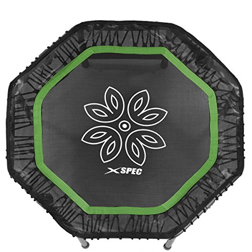 Xspec 44" Silent Fitness Mini Trampoline with Adjustable Handrail Bar, Green & Black - Indoor Rebounder for Adults - Best Cardio Jump Fitness Low Impact Workout Trainer, Covered Bungee Rope System
