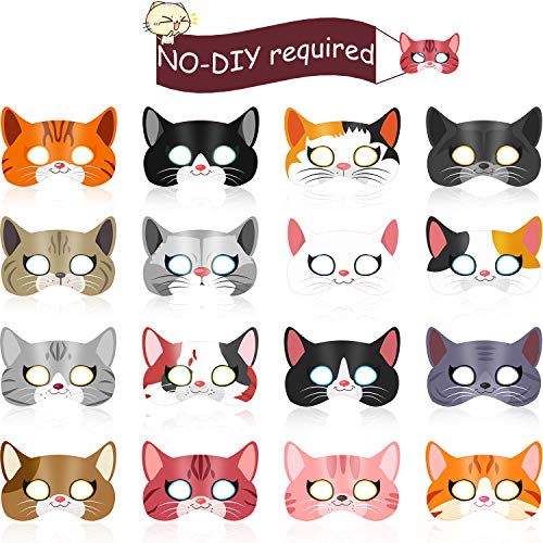 Blulu 16 Pieces Kitty Cat Theme Birthday Party Supplies, Halloween Cat Masks Kitten Masks for Cat Theme Party Kitty Party Costumes Photo Prop Decoration