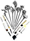 BlingSoul Game Of Thrones Costume Brushes Merchandise - Daenerys Targaryen Stark Mother Of Dragon Iron Throne Makeup Brush Hair Pins Set - Silver