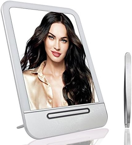 CarBoss Lighted Makeup Mirror - Touch Pad 29pcs LED Lights Travel Vanity Mirror with Stainless Steel Tweezers Bonus, USB Powered Desktop LED Cosmetic Beauty Mirror with 3-Level Dimmer (Silver)
