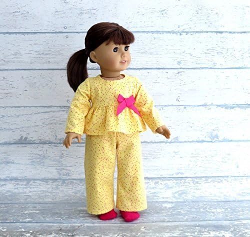 Yellow Pink Flannel Doll Pajamas with Socks, fits 18 inch dolls such as Journey Girl, American Girl, Our Generation