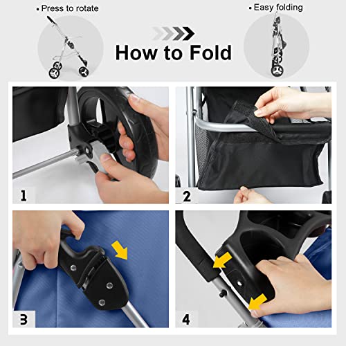 Wedyvko Pet Stroller, 3 Wheel Foldable Cat Dog Stroller with Storage