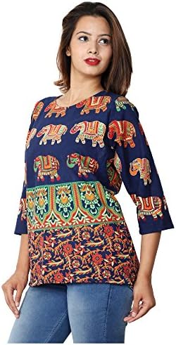 TheUrbanStreet 100% Cotton Rajasthani Handmade Block Printed Women's A-Line Top