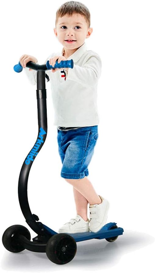 LBLA Stable Scooter for Kids C Shape Anti-Collision 3 Wheels Kick Scooter Adjustable Height for Children 6-14 with Flashing Wheels and Protective Gears