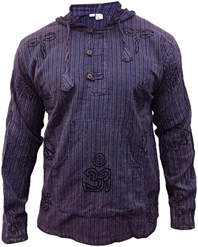 Shopoholic Men's Hippie Stripe Long Sleeve Shirt - 100% Cotton Grandad Collar, Loose Fit, Festival Shirt (Purple Mix, 4XL)