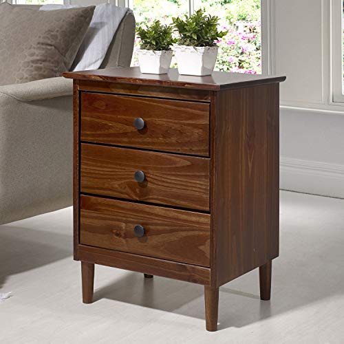 Walker Edison Traditional Wood 3 Drawer Nightstand Side Table Bedroom