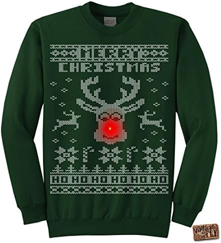 Vintage Fly Adult Light Up Ugly Christmas Sweater Rudolph The Red Nose Reindeer Pullover Sweatshirt