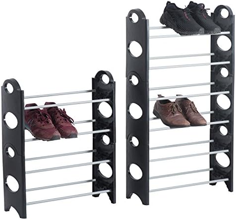 GREMOBABALA 50-Pair Shoes Rack Storage Organizer Shelf, 10-Tier Portable Wardrobe Closet Bench Tower Stackable, Adjustable Height Shelf - Strong & Sturdy Space Saver - Black (10 Tiers-2)