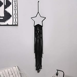 Artilady Black Moon Star Dreamcatcher - Handmade Macrame Dream Catchers Half Circle Moon with Pearl, Bohemian Cotton Woven Wall Hanging Home Decor (1pc Star, Black)