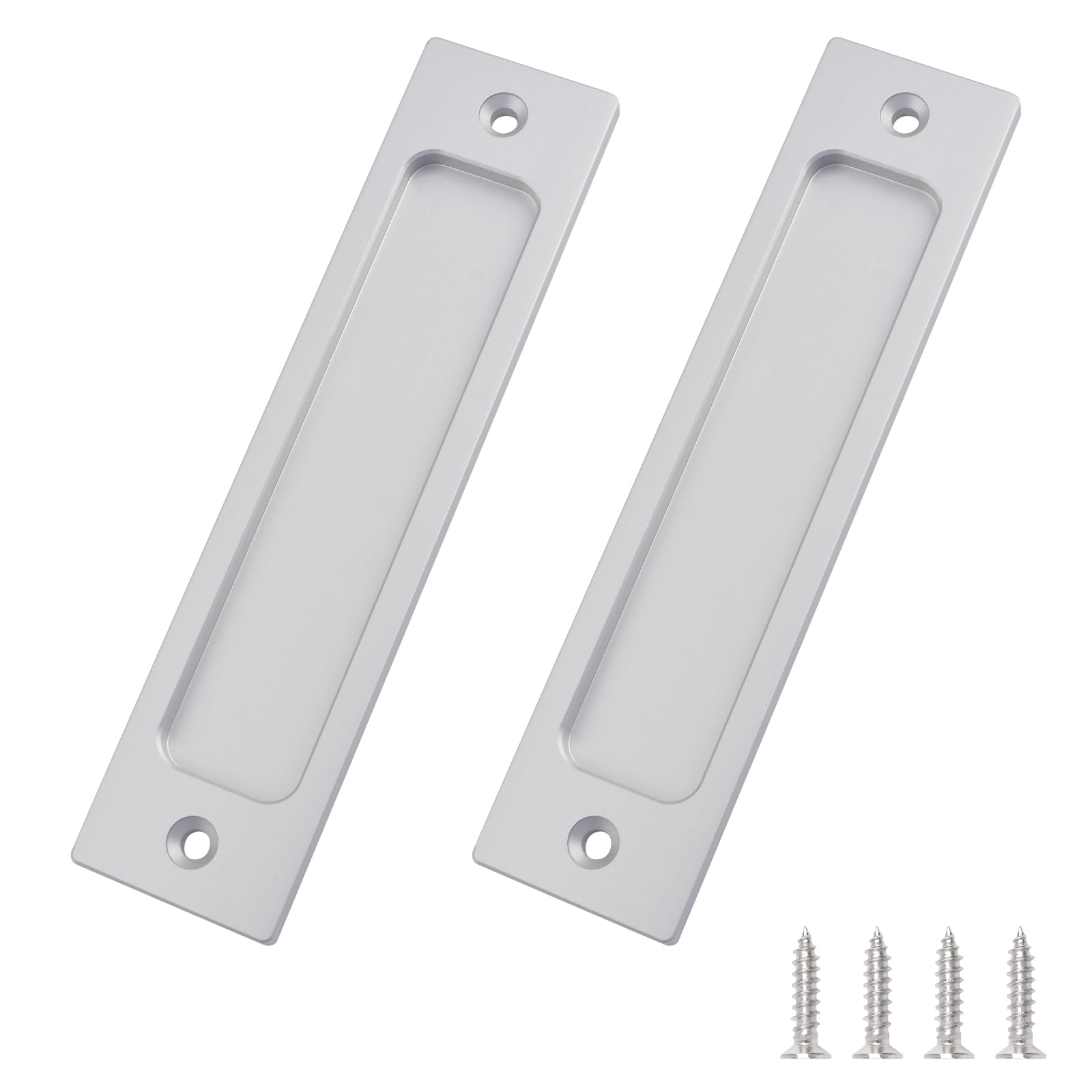MOROBOR Rectangular Recessed Sliding Door Pulls, 2pcs Silver Flush Pull Aluminum Alloy Closet Door Finger Pulls with Mounting Screws for Sliding Barn Door(150mm)