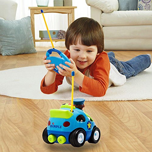 Pack of 2 Cartoon Remote Control (R/C) Police Car & Fire Truck Radio Control Toys for Kids and Toddlers with Sound and Lights by Dimple 49 & 27 Frequency, Best RC Toy and Gift for Kids
