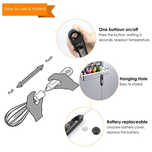 Meat Thermometer, COMFYER 2 In 1 Food Cooking Instant Read Thermometer With Stainless Steel Wire Whisk, 6.5 Inch Probe For Candy BBQ Grill Kitchen Smoker Oven Fry Food Milk Homebrewing
