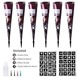 Henna Tattoos Kits - 6 Brown Natural Temporary Henna Tattoo Paste Cone with 48 x Adhesive Stencil, 1 x Applicator Bottle and 4 x Plastic Nozzle (brown)