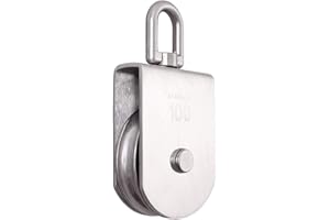 Rocaris M100 Lifting Single Pulley Roller Loading 3300Ibs, 304 Stainless Steel Heavy Duty Single Wheel Swivel Lifting Rope Pulley Block