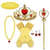fedio 8Pcs Girls Princess Dress up Accessories Set with Princess Gloves, Princess Tiara Crown, Wand and Necklaces for Kids (Yellow)