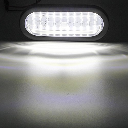Partsam Set/2 Submersible 6" Oval White Stop Turn Tail Reverse Lights 30 LED w/Flush Mount