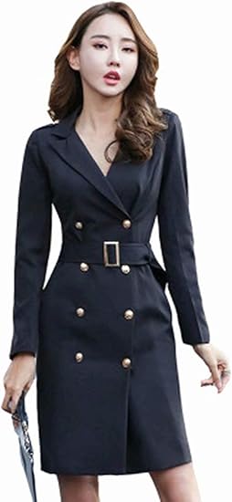 Amazon Kumi レディース タイトスカート ワンピース ダブルボタン Vネック セレブリティ 修身 ウエスト締める ワンピース チュニック 通販