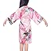 WONDERFIT Girls Stain Kimono Peacock Flower Robe for Spa Wedding Birthday Pink 9-10