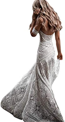Women's Bohemian Wedding Dresses with Detachable Arm Bands Sweetheart Mermaid Lace Bridal Gown
