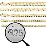 Harlembling Men's Flat Cuban Chain 14k Gold Over Solid 925 Sterling Silver - Made in Italy - 18-30