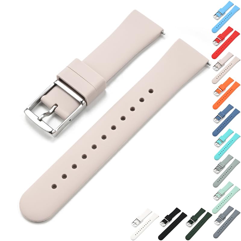Photo 1 of 18mm 20mm 22mm Quick Release Silicone Watch Band, Rubber Band For Samsung Galaxy Watches, Replacement Straps with Silver Buckle For Smart Watches, Silicone Straps For Garmin Watches (Beige, 22mm)